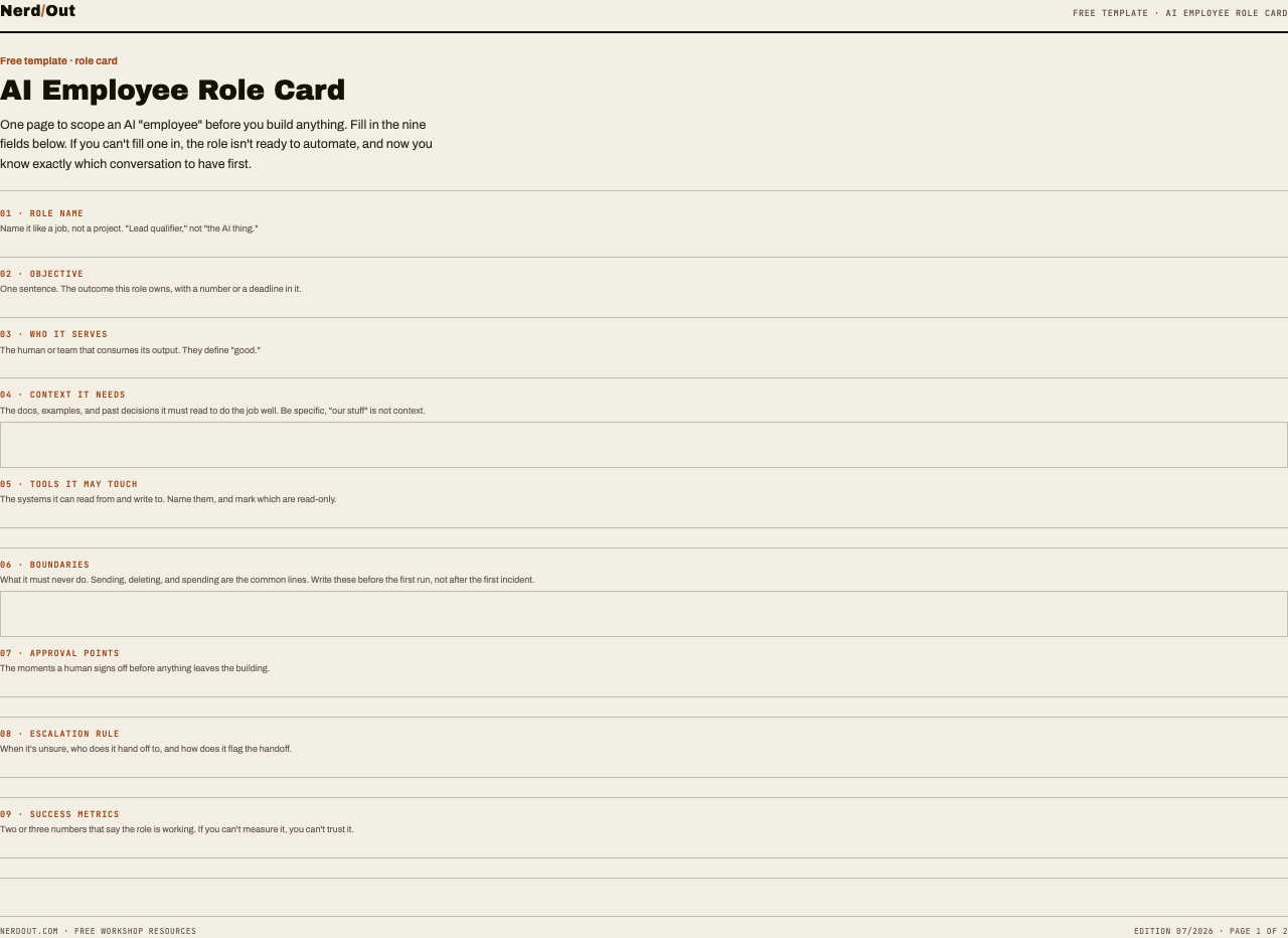 Preview of AI Employee Role Card — template + 5 roles (Google Doc)